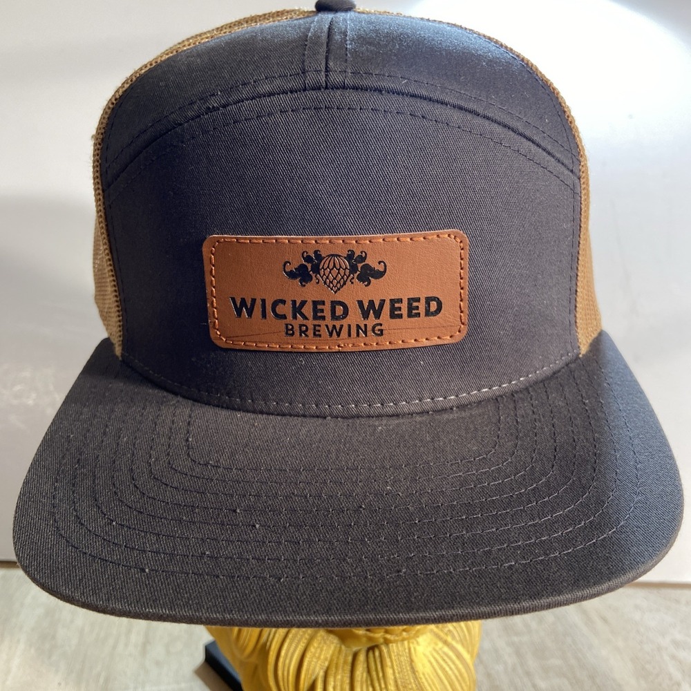 Wicked Weed Brewing Adjustable‎ 5-Panel Camp Ball Cap Hat Leather Patch Logo
